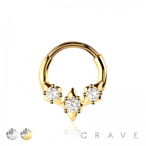 316L SURGICAL STEEL KITE ROUND MULTI CZ SEPTUM HINGED SEGMENT HOOP RING